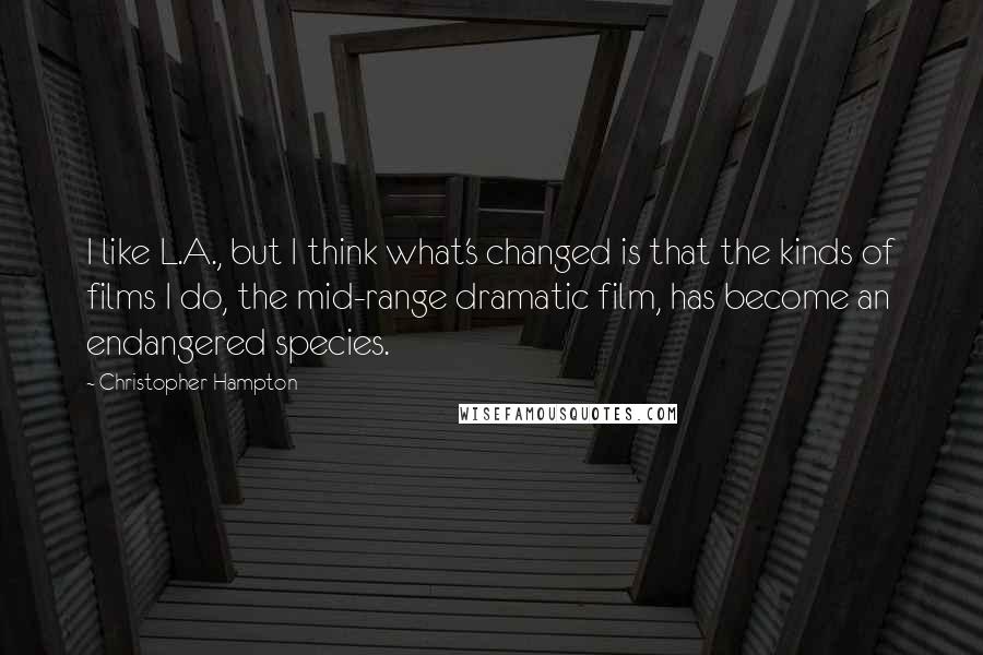 Christopher Hampton Quotes: I like L.A., but I think what's changed is that the kinds of films I do, the mid-range dramatic film, has become an endangered species.