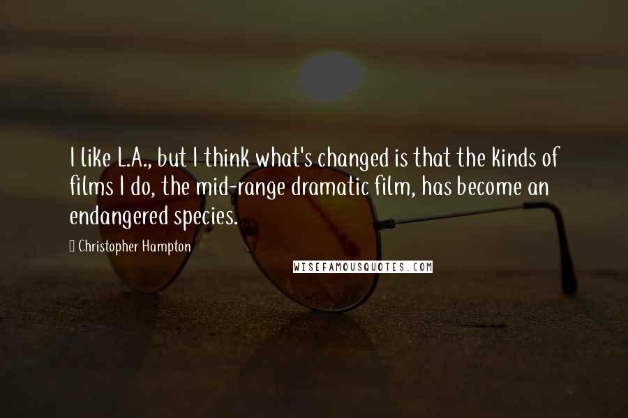 Christopher Hampton Quotes: I like L.A., but I think what's changed is that the kinds of films I do, the mid-range dramatic film, has become an endangered species.