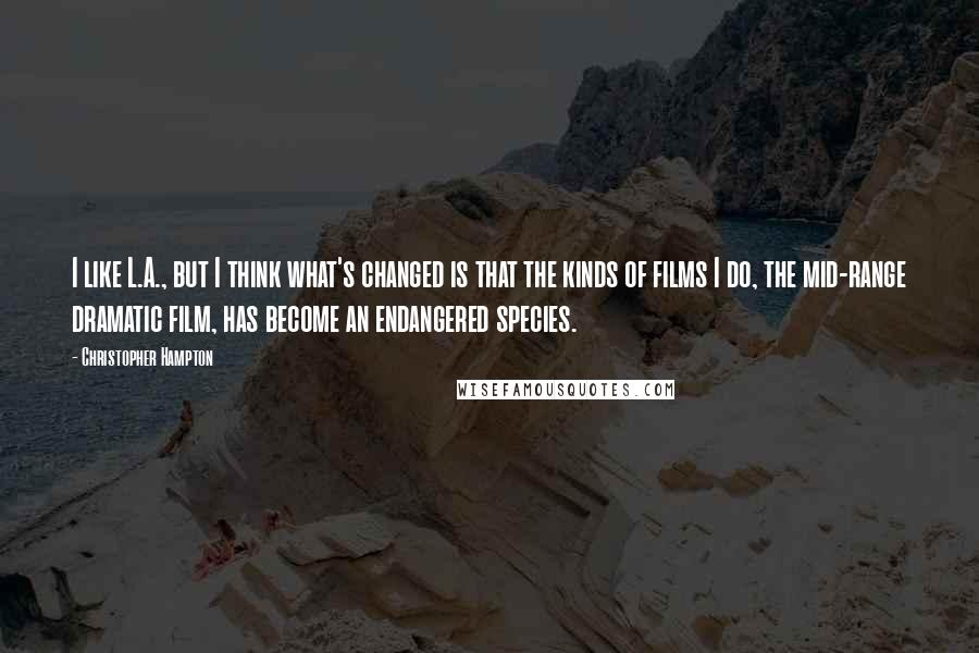 Christopher Hampton Quotes: I like L.A., but I think what's changed is that the kinds of films I do, the mid-range dramatic film, has become an endangered species.