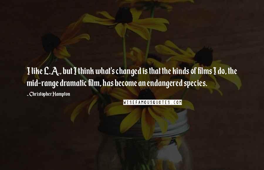 Christopher Hampton Quotes: I like L.A., but I think what's changed is that the kinds of films I do, the mid-range dramatic film, has become an endangered species.