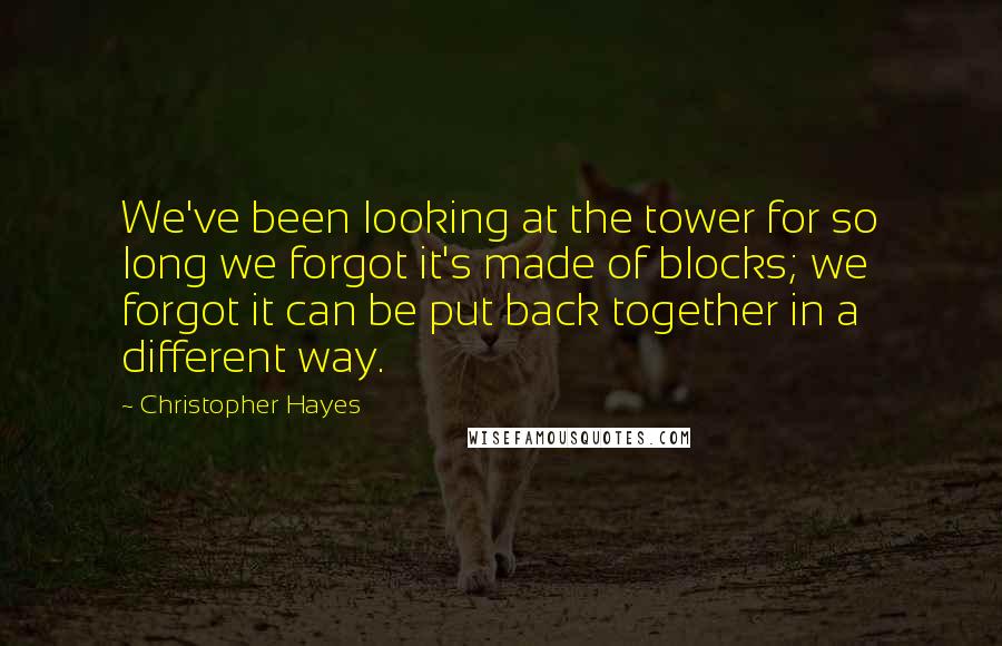 Christopher Hayes Quotes: We've been looking at the tower for so long we forgot it's made of blocks; we forgot it can be put back together in a different way.