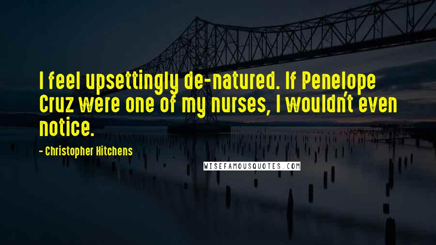Christopher Hitchens Quotes: I feel upsettingly de-natured. If Penelope Cruz were one of my nurses, I wouldn't even notice.