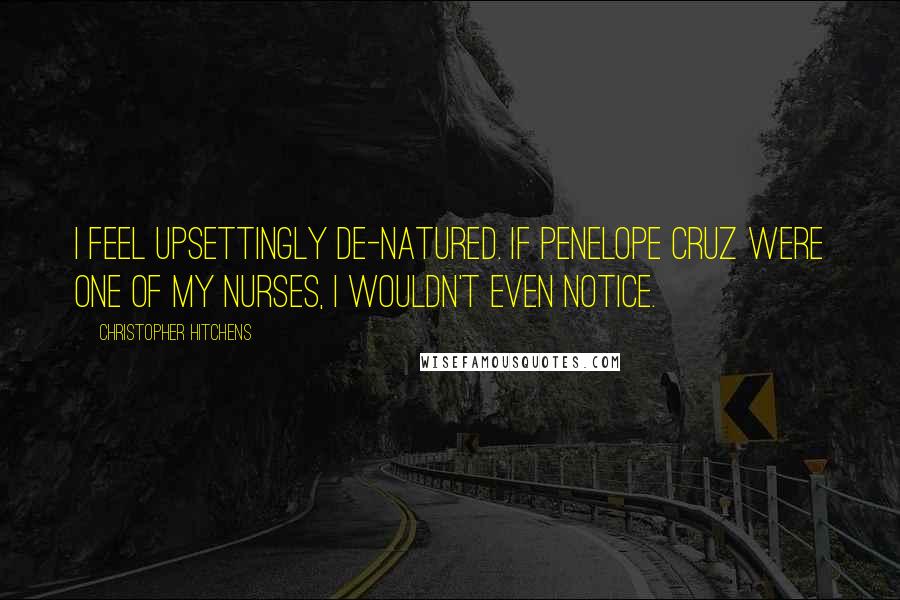 Christopher Hitchens Quotes: I feel upsettingly de-natured. If Penelope Cruz were one of my nurses, I wouldn't even notice.