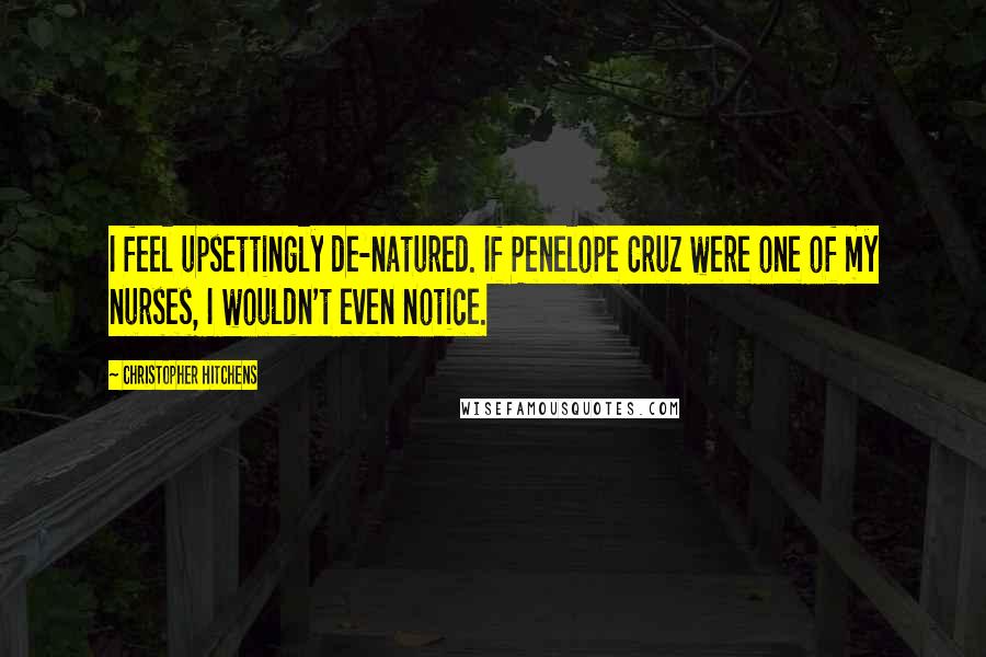 Christopher Hitchens Quotes: I feel upsettingly de-natured. If Penelope Cruz were one of my nurses, I wouldn't even notice.
