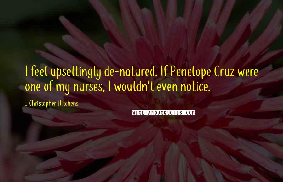 Christopher Hitchens Quotes: I feel upsettingly de-natured. If Penelope Cruz were one of my nurses, I wouldn't even notice.