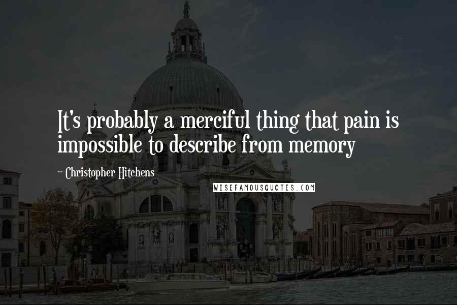 Christopher Hitchens Quotes: It's probably a merciful thing that pain is impossible to describe from memory