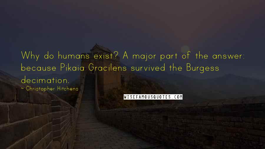 Christopher Hitchens Quotes: Why do humans exist? A major part of the answer: because Pikaia Gracilens survived the Burgess decimation.