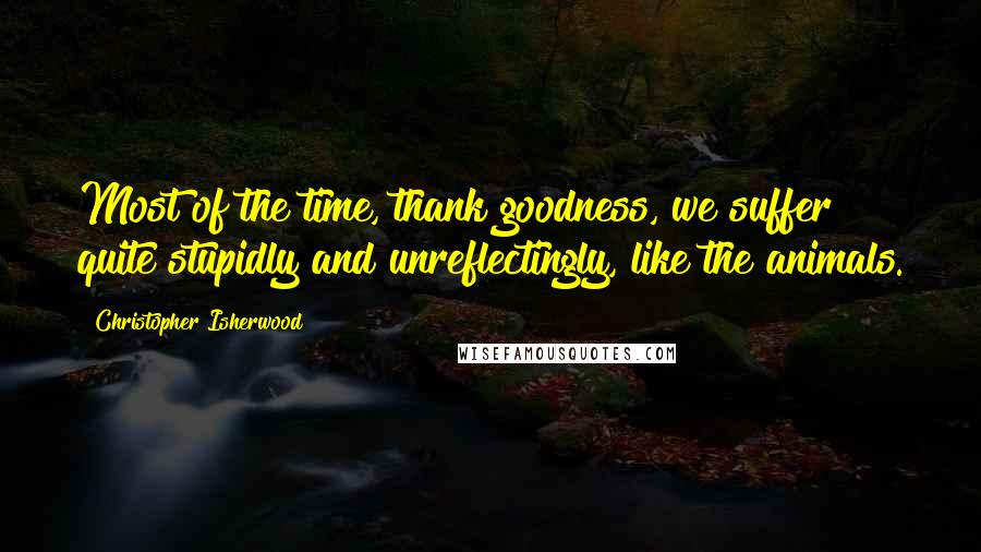 Christopher Isherwood Quotes: Most of the time, thank goodness, we suffer quite stupidly and unreflectingly, like the animals.