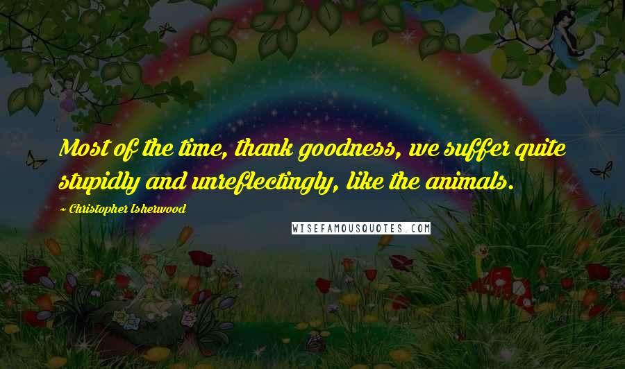 Christopher Isherwood Quotes: Most of the time, thank goodness, we suffer quite stupidly and unreflectingly, like the animals.