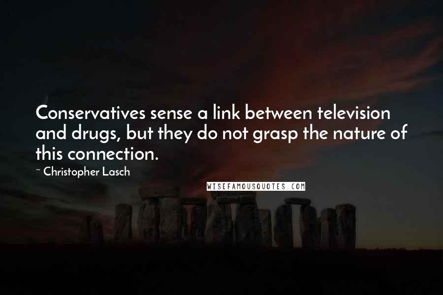 Christopher Lasch Quotes: Conservatives sense a link between television and drugs, but they do not grasp the nature of this connection.