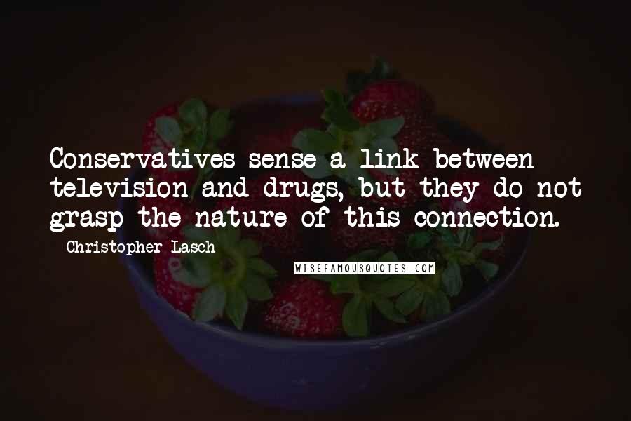 Christopher Lasch Quotes: Conservatives sense a link between television and drugs, but they do not grasp the nature of this connection.