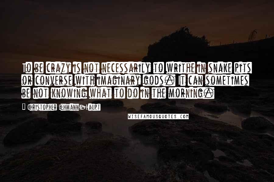 Christopher Lehmann-Haupt Quotes: To be crazy is not necessarily to writhe in snake pits or converse with imaginary gods. It can sometimes be not knowing what to do in the morning.