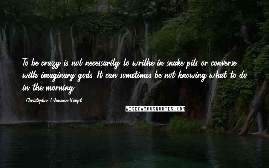 Christopher Lehmann-Haupt Quotes: To be crazy is not necessarily to writhe in snake pits or converse with imaginary gods. It can sometimes be not knowing what to do in the morning.