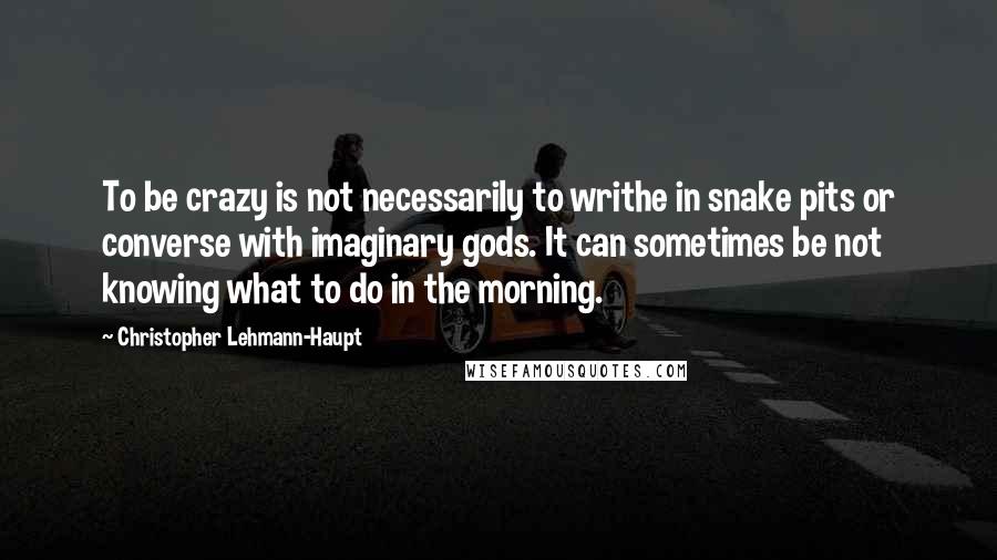 Christopher Lehmann-Haupt Quotes: To be crazy is not necessarily to writhe in snake pits or converse with imaginary gods. It can sometimes be not knowing what to do in the morning.