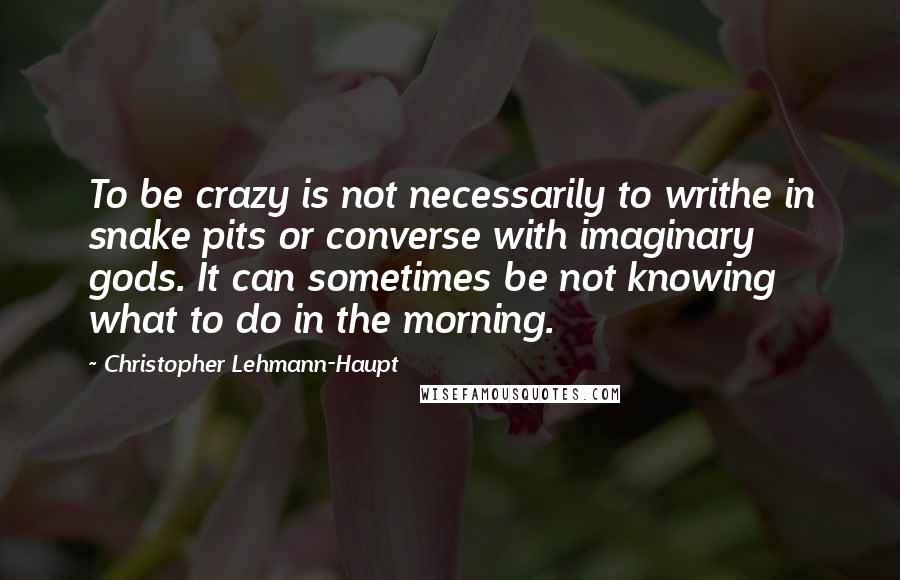 Christopher Lehmann-Haupt Quotes: To be crazy is not necessarily to writhe in snake pits or converse with imaginary gods. It can sometimes be not knowing what to do in the morning.