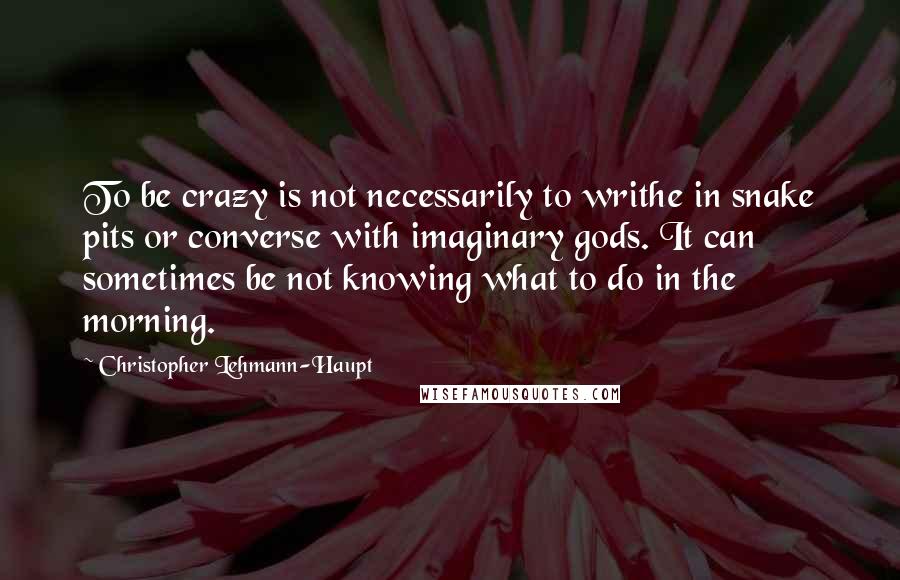 Christopher Lehmann-Haupt Quotes: To be crazy is not necessarily to writhe in snake pits or converse with imaginary gods. It can sometimes be not knowing what to do in the morning.