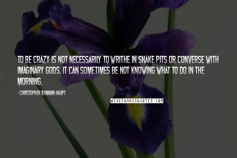 Christopher Lehmann-Haupt Quotes: To be crazy is not necessarily to writhe in snake pits or converse with imaginary gods. It can sometimes be not knowing what to do in the morning.