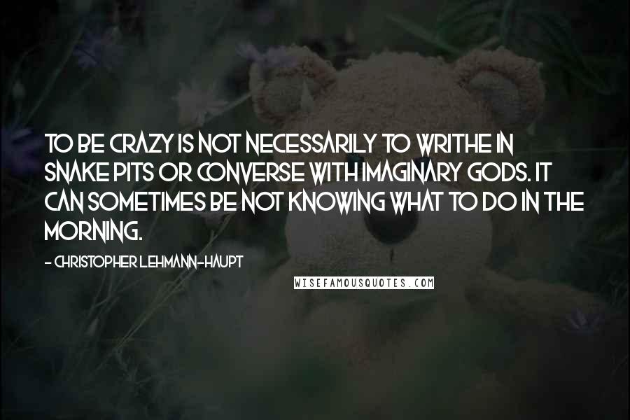 Christopher Lehmann-Haupt Quotes: To be crazy is not necessarily to writhe in snake pits or converse with imaginary gods. It can sometimes be not knowing what to do in the morning.