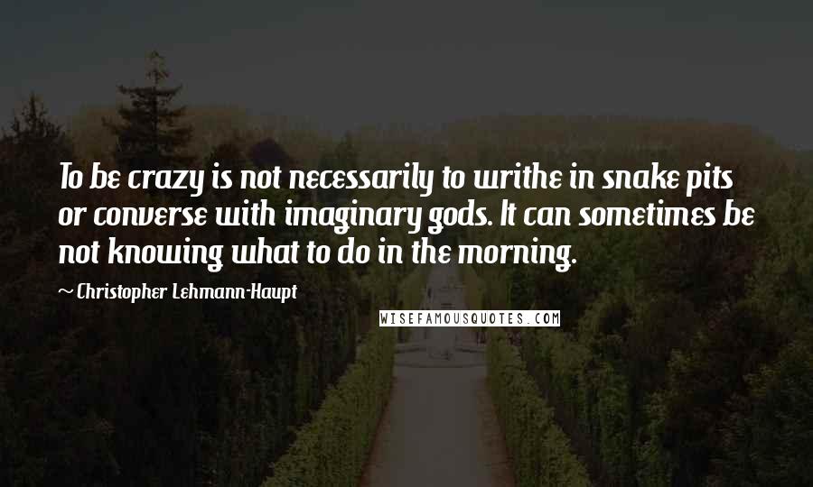 Christopher Lehmann-Haupt Quotes: To be crazy is not necessarily to writhe in snake pits or converse with imaginary gods. It can sometimes be not knowing what to do in the morning.