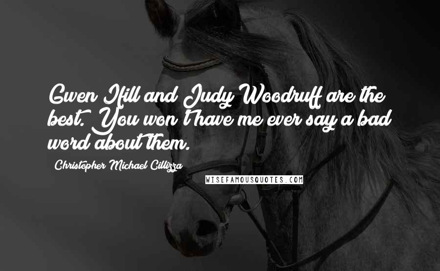 Christopher Michael Cillizza Quotes: Gwen Ifill and Judy Woodruff are the best. You won't have me ever say a bad word about them.