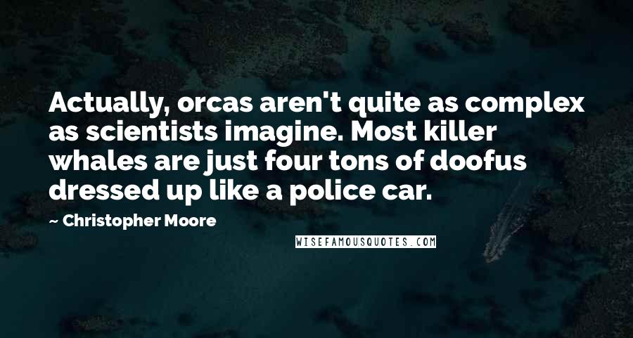 Christopher Moore Quotes: Actually, orcas aren't quite as complex as scientists imagine. Most killer whales are just four tons of doofus dressed up like a police car.