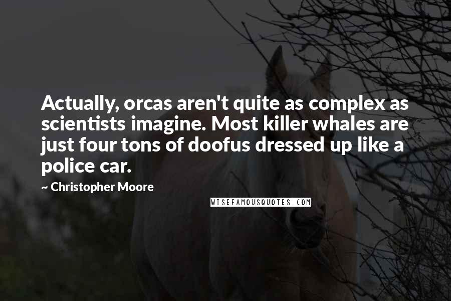 Christopher Moore Quotes: Actually, orcas aren't quite as complex as scientists imagine. Most killer whales are just four tons of doofus dressed up like a police car.