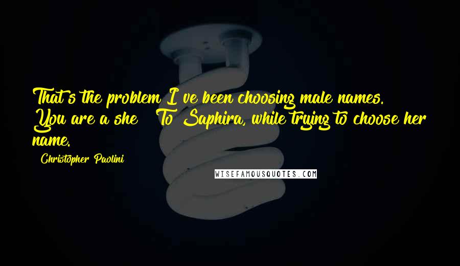 Christopher Paolini Quotes: That s the problem I ve been choosing male names. You are a she! [To Saphira, while trying to choose her name.]