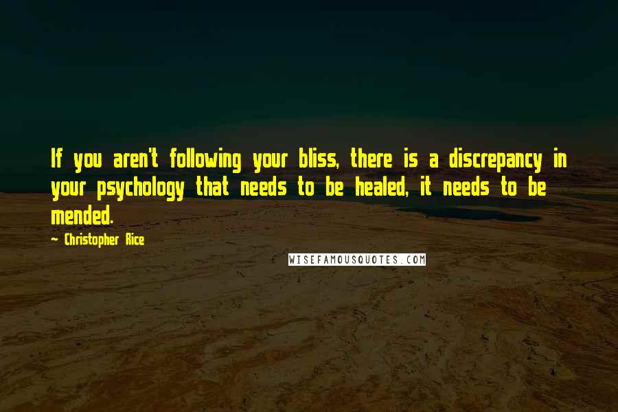 Christopher Rice Quotes: If you aren't following your bliss, there is a discrepancy in your psychology that needs to be healed, it needs to be mended.