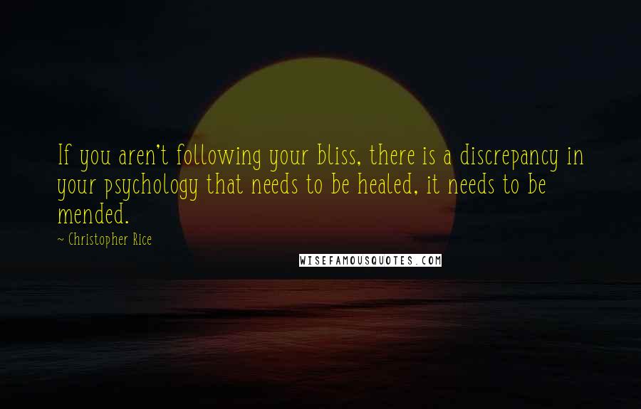 Christopher Rice Quotes: If you aren't following your bliss, there is a discrepancy in your psychology that needs to be healed, it needs to be mended.