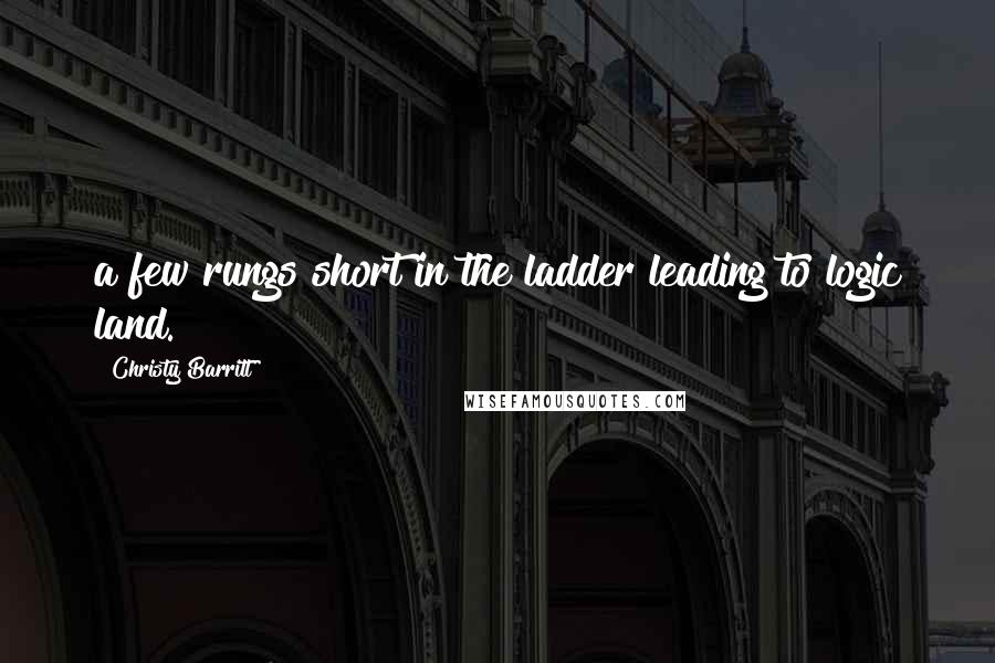 Christy Barritt Quotes: a few rungs short in the ladder leading to logic land.