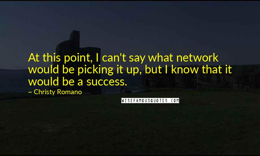 Christy Romano Quotes: At this point, I can't say what network would be picking it up, but I know that it would be a success.