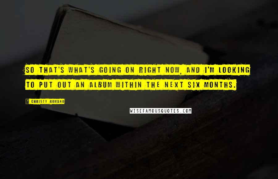 Christy Romano Quotes: So that's what's going on right now, and I'm looking to put out an album within the next six months.