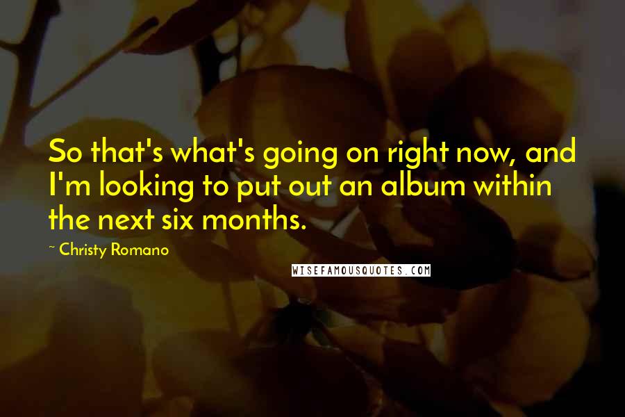 Christy Romano Quotes: So that's what's going on right now, and I'm looking to put out an album within the next six months.