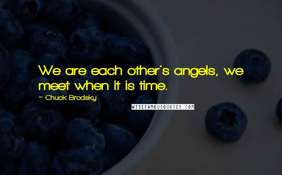 Chuck Brodsky Quotes: We are each other's angels, we meet when it is time.