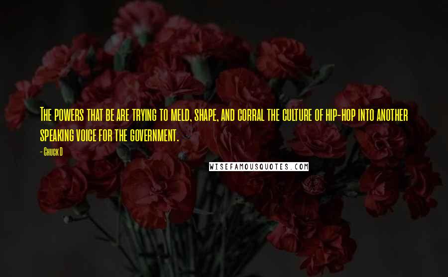 Chuck D Quotes: The powers that be are trying to meld, shape, and corral the culture of hip-hop into another speaking voice for the government.