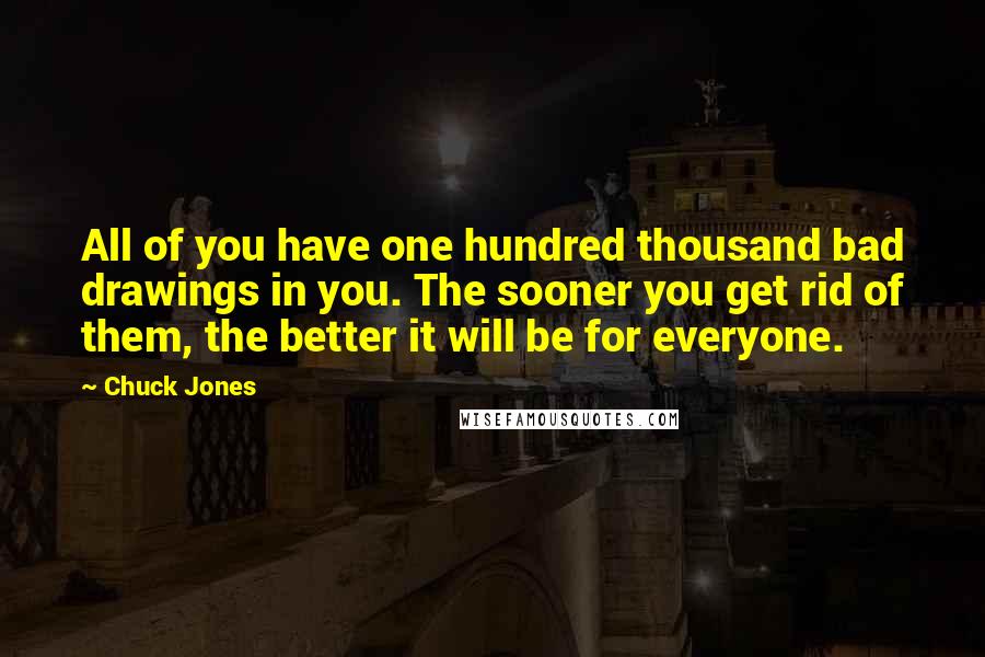 Chuck Jones Quotes: All of you have one hundred thousand bad drawings in you. The sooner you get rid of them, the better it will be for everyone.