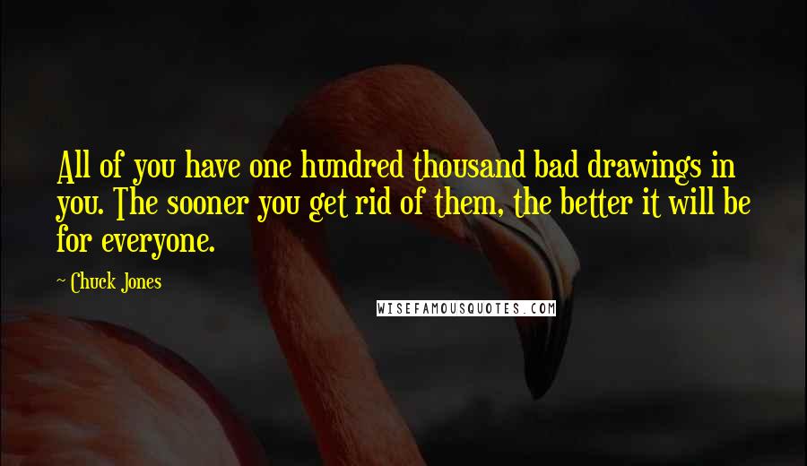 Chuck Jones Quotes: All of you have one hundred thousand bad drawings in you. The sooner you get rid of them, the better it will be for everyone.