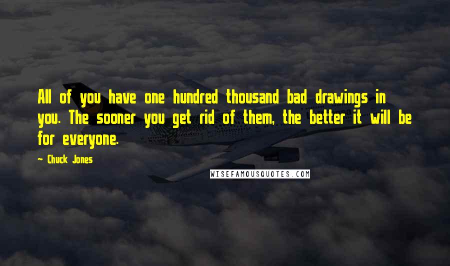 Chuck Jones Quotes: All of you have one hundred thousand bad drawings in you. The sooner you get rid of them, the better it will be for everyone.