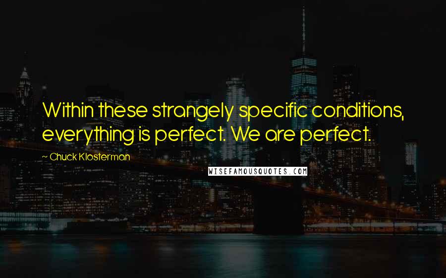 Chuck Klosterman Quotes: Within these strangely specific conditions, everything is perfect. We are perfect.