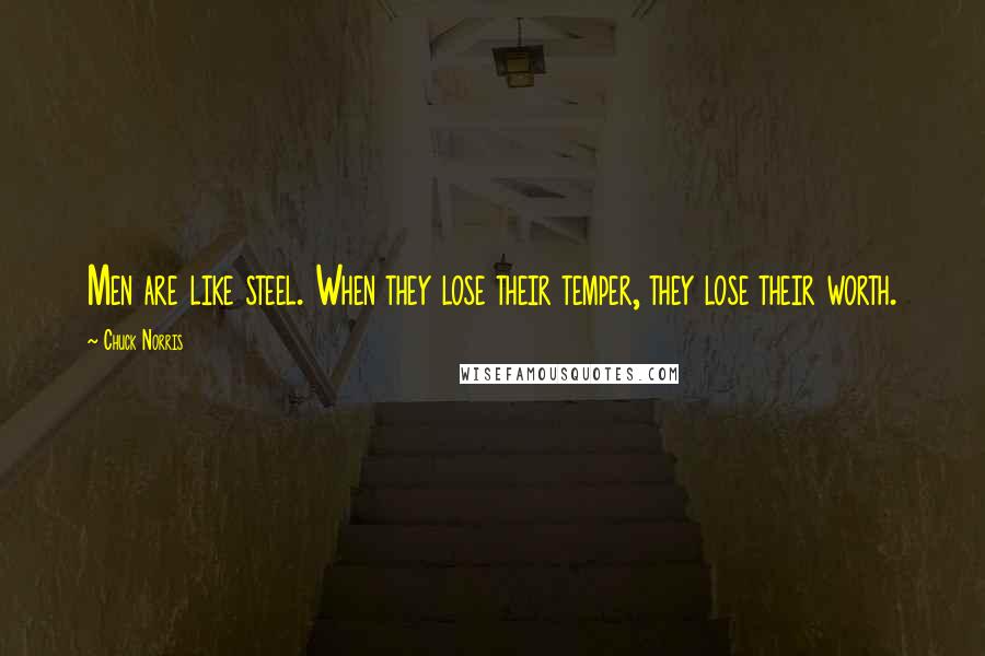 Chuck Norris Quotes: Men are like steel. When they lose their temper, they lose their worth.