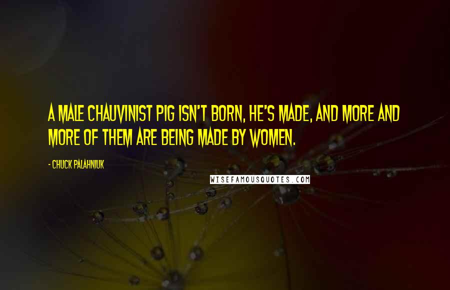 Chuck Palahniuk Quotes: A male chauvinist pig isn't born, he's made, and more and more of them are being made by women.