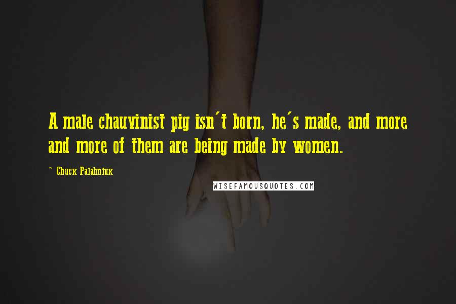 Chuck Palahniuk Quotes: A male chauvinist pig isn't born, he's made, and more and more of them are being made by women.