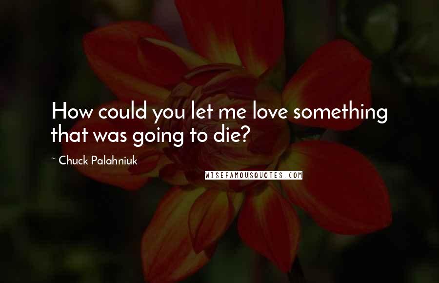 Chuck Palahniuk Quotes: How could you let me love something that was going to die?