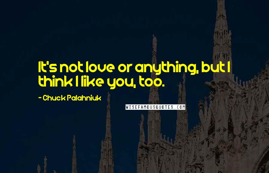 Chuck Palahniuk Quotes: It's not love or anything, but I think I like you, too.