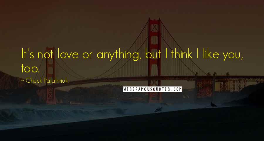 Chuck Palahniuk Quotes: It's not love or anything, but I think I like you, too.