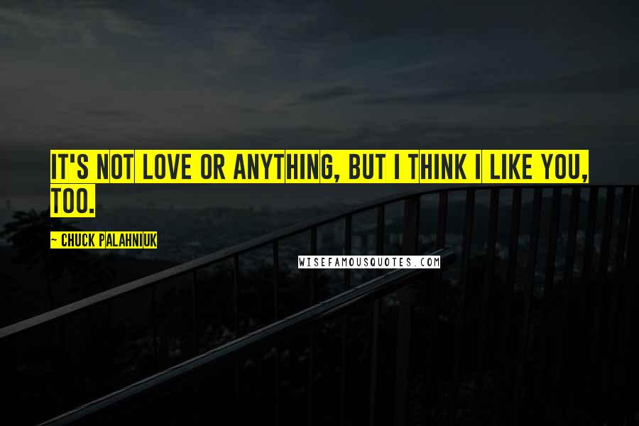 Chuck Palahniuk Quotes: It's not love or anything, but I think I like you, too.