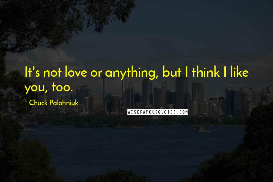 Chuck Palahniuk Quotes: It's not love or anything, but I think I like you, too.