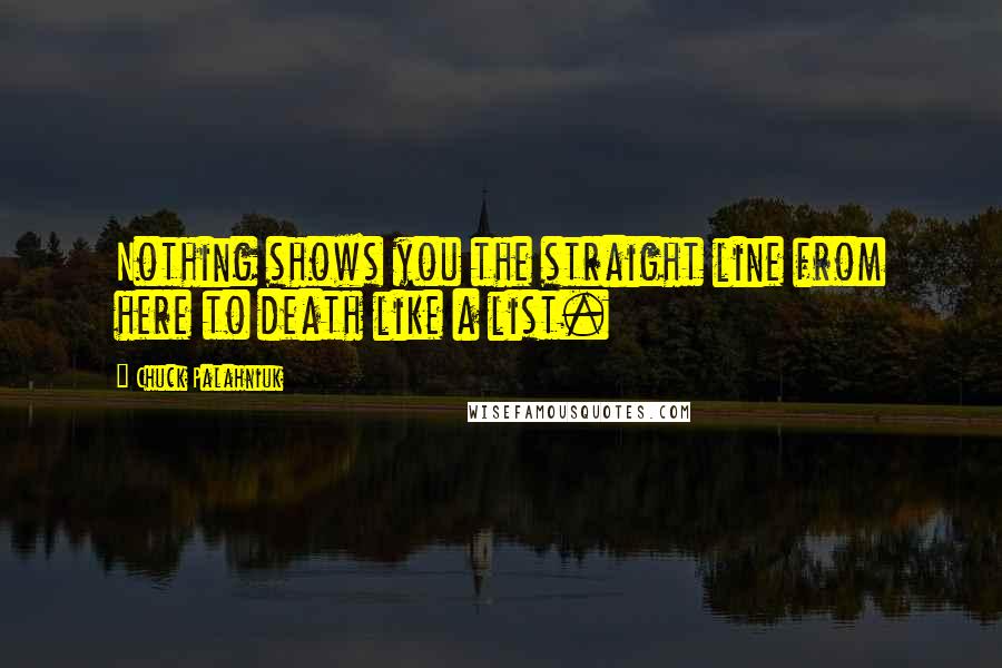 Chuck Palahniuk Quotes: Nothing shows you the straight line from here to death like a list.