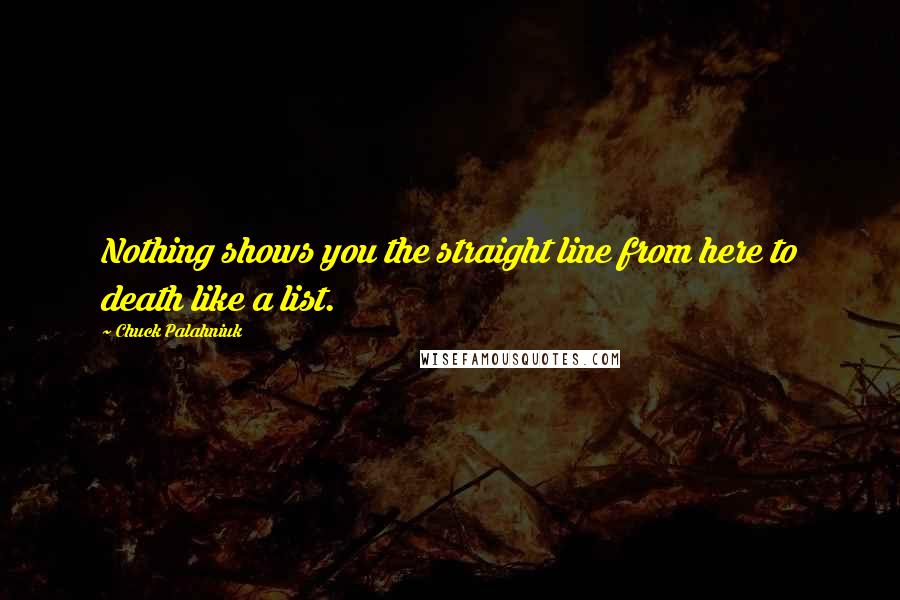 Chuck Palahniuk Quotes: Nothing shows you the straight line from here to death like a list.