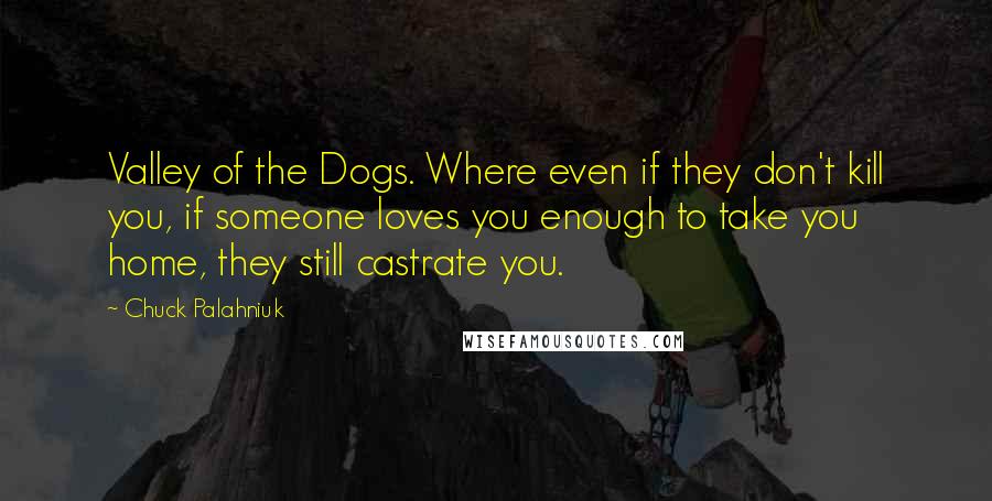 Chuck Palahniuk Quotes: Valley of the Dogs. Where even if they don't kill you, if someone loves you enough to take you home, they still castrate you.
